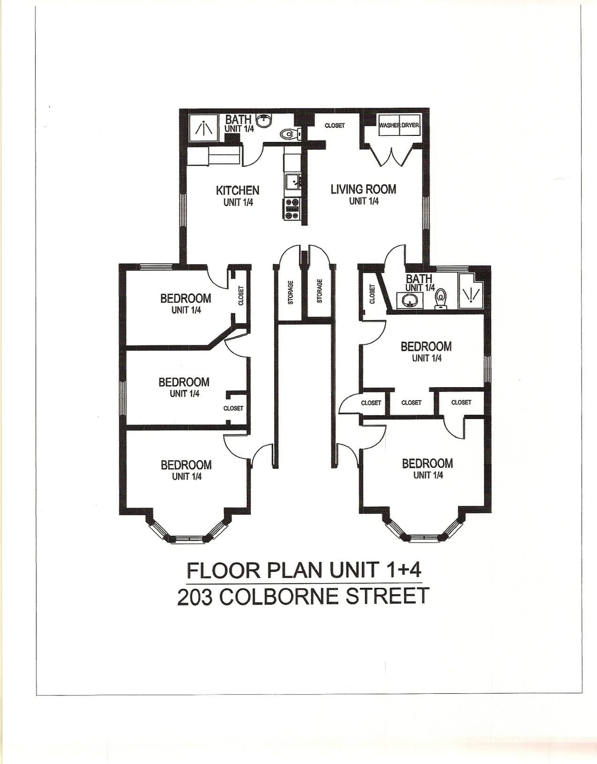 Unit 1+4 floor plan, 6 bedroom, 2 bathroom, 203 Colborne Street Kingston