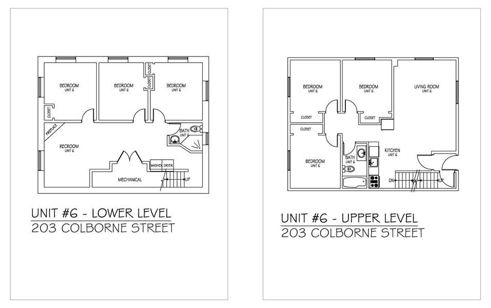Unit 6 floor plan, 6 bedroom, 2 bathroom, 203 Colborne Street Kingston