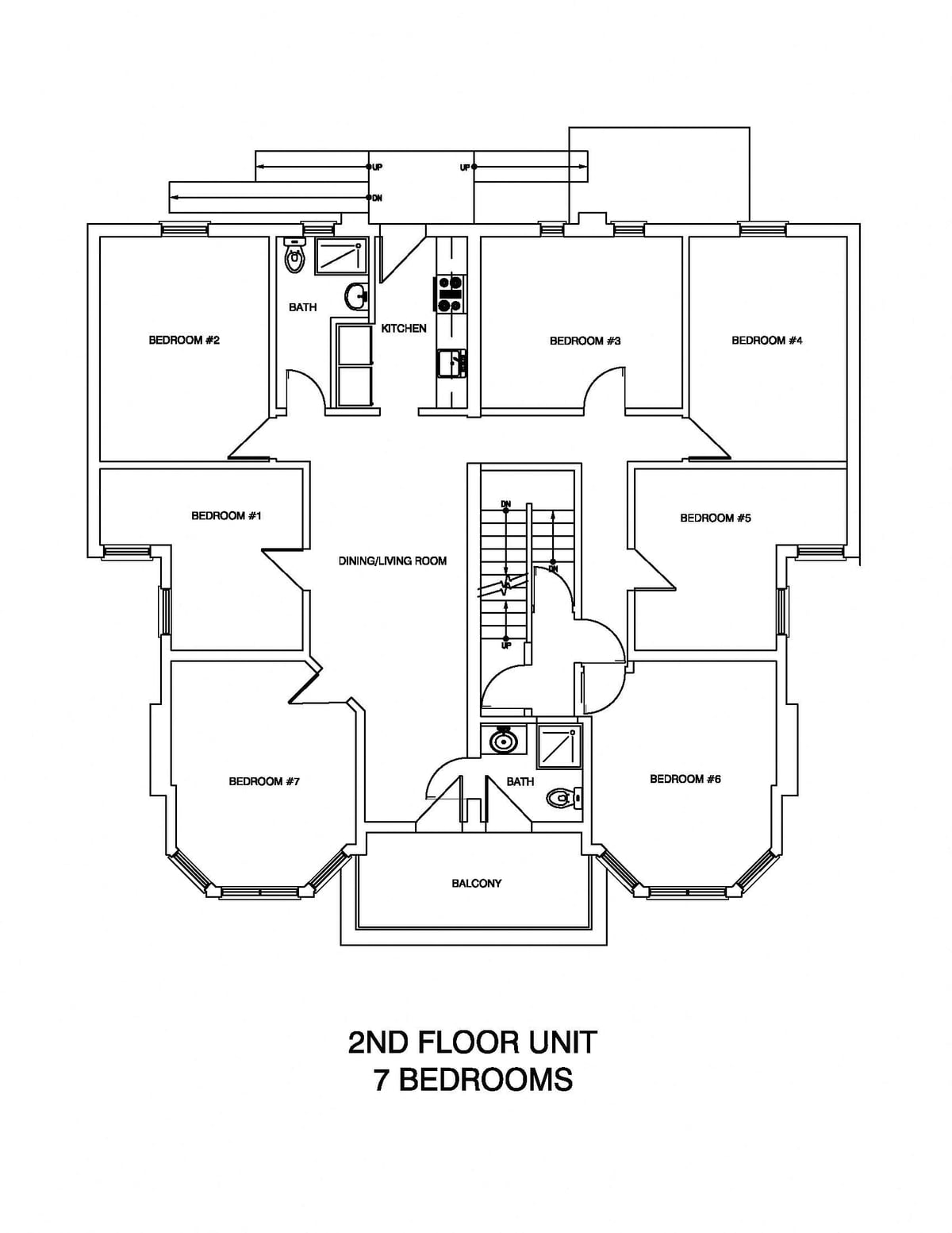 Unit 2 floor plan, 7 bedroom, 2 bathroom, 1,845 square feet, 353 Alfred Street Kingston