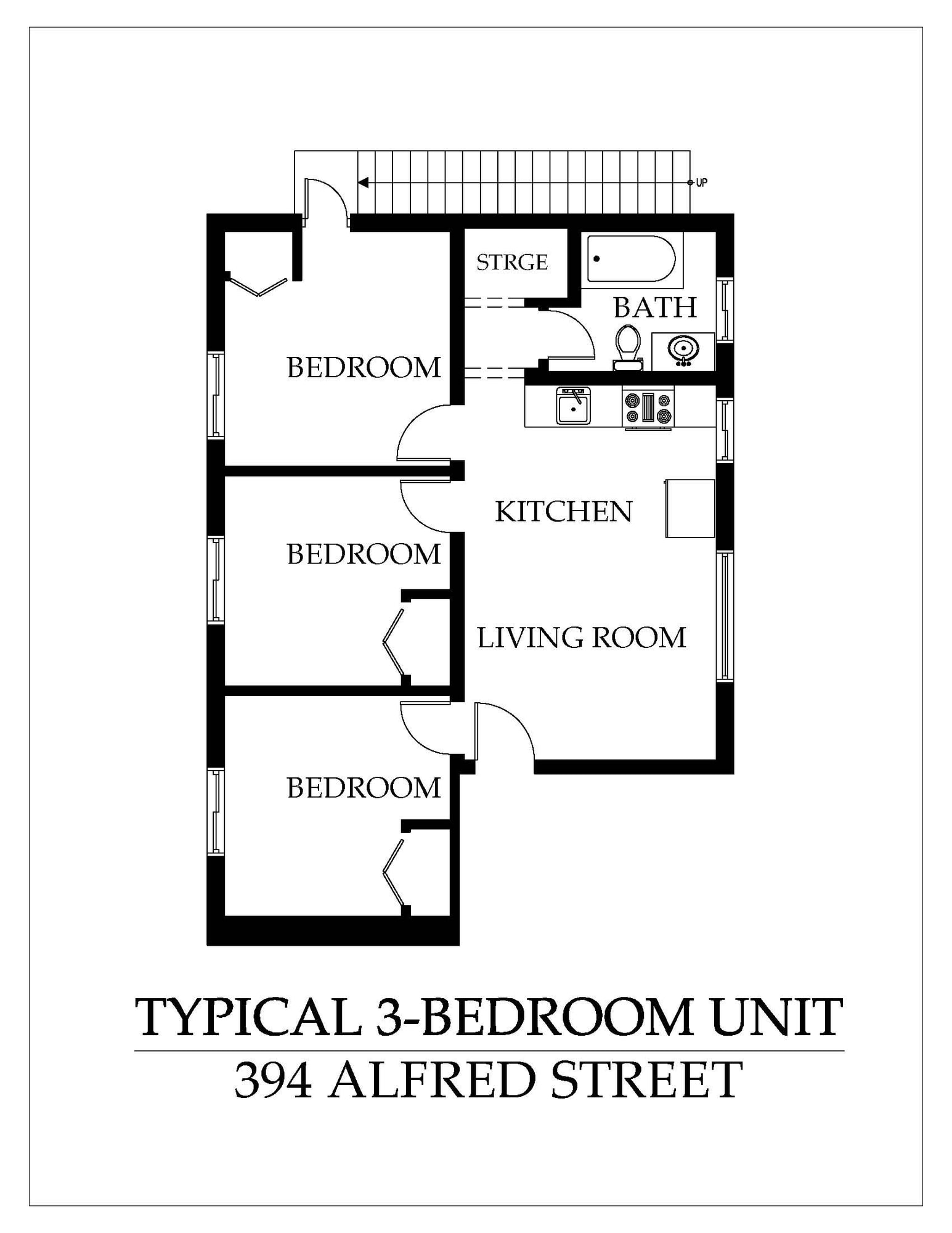 3 Bedroom floor plan, 3 bed, 1 bathroom, 394 Alfred Street Kingston